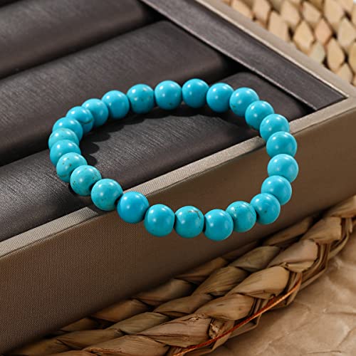 Turquoise Bracelet for Women, 8mm Beaded Stretchable Unisex Bracelet, Boho Turquoise Bead Bracelet Stone Beaded Bracelets Turquoise Jewelry for Women - color: Round