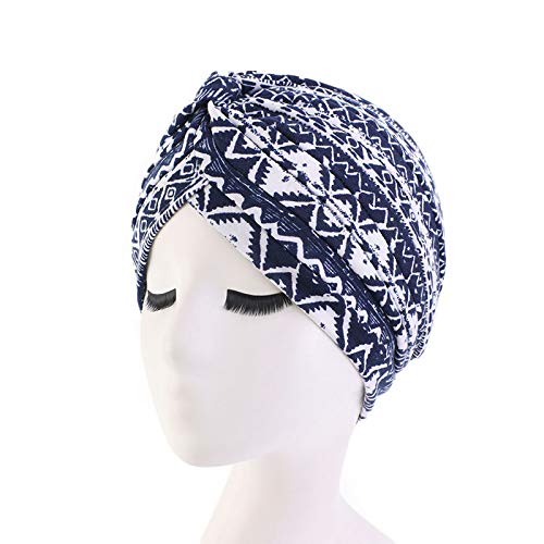 beauty YFJH Women's Cotton Turban Head Wrap Cancer Chemo Beanies Cap Headwear Cap Bonnet Hair Loss Hat - color: Ethnic Navy