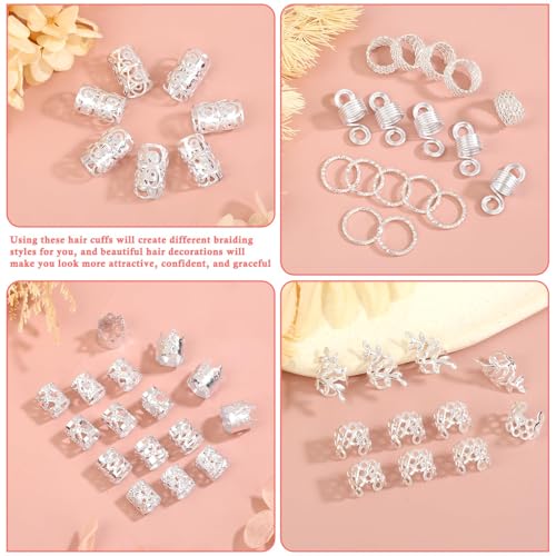 Lucomb 220 Pcs Silver Hair Jewelry for Braids, Loc Jewelry for Hairs Dreadlock, Hairs Charms for Women, Metal Braid Rings Cuffs Clips for Dreadlock Accessories Hair Braids Accessories Decorations - color: Silver