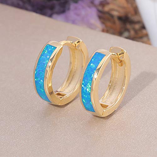 CiNily Huggie Earrings Opal Hinged Hoop Earrings Gold Plated Hypoallergenic Small Hoop Earrings for Women Teen Girls Men Sensitive Ears - color: Gold Blue