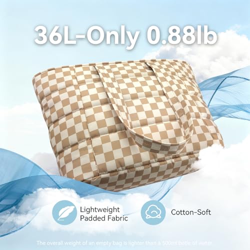 Puffer Tote Bag with Pouch, Women's Lightweight Quilted Shoulder Bag, 15.6"/17.3 Laptop Travel Weekender for Work & Nurses - color: Plaid, size: Large