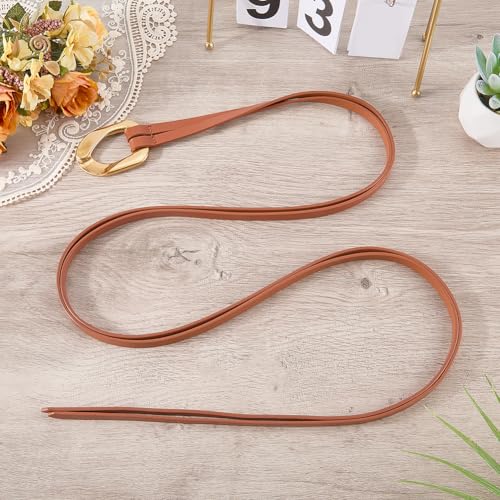 Genuine Leather Double Strap Tie Belt Adjustable Brown Cowhide Skinny Waistband - color: Brown