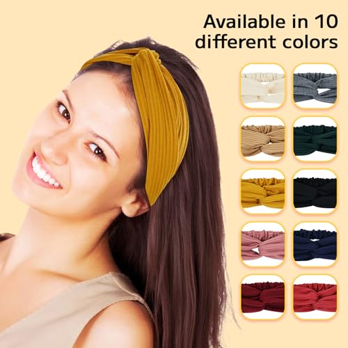 Dizila 10 Pack Vintage Solid Super Soft Stretchy Workout Sports Yoga Headbands Cross Twist Knotted Hair Bands Headwraps for Women Girls - color: 10pcs Dark Color Set