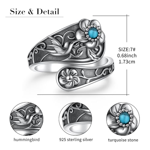 Yearace Spoon Ring for Women - Sterling Silver Victorian Vintage Oxidized Style Thumb Rings - Boho Statement Ring Jewelry Gifts - style: Hummingbird