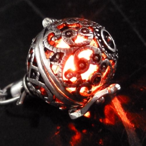 UMBRELLALABORATORY Steampunk FIRE Necklace - Pendant Glow Locket - Great Gifts for women, Mother, Father, cute magical Jewelry - color: red