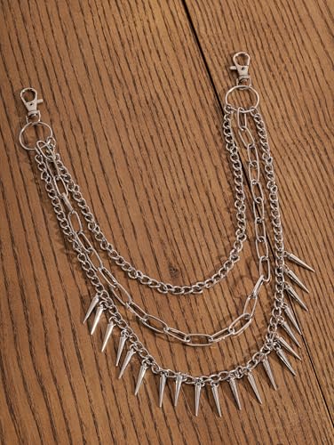 Sacina Gothic Layered Silver-tone Spike Chunky Pants Chain, Wallet Belt Chain, Goth Grunge Punk Accessories