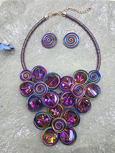 Statement Chunky Flower African Necklace For Women Tribal Fashion Costume Jewelry Earring Sets Unique Big Colorful Rhinestone Crystal Pendent Collar Choker Bib Handmade - color: three flowers colorful