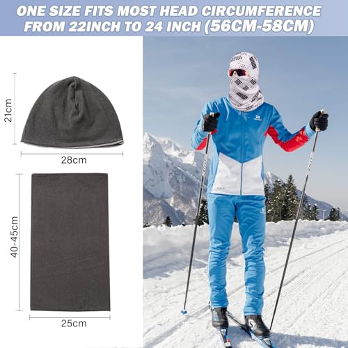 WK IEASON Winter Thermal Fleece Hat Scarf Set for Men Women Warm Windproof Cap Neck Warmer Fleece Beanie Scarf Set for Skiing - color: White/Black Dots