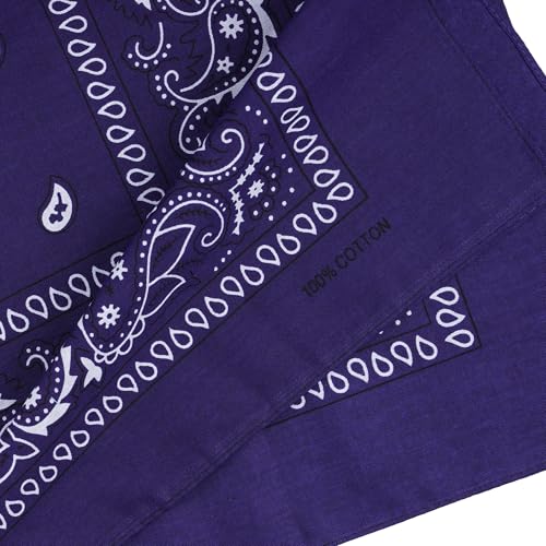 Raylarnia Bandana Multi-Purpose 100% Cotton Headbands for Women, 22 inch Paisley Cowboy Bandanas for Men - color: Purple