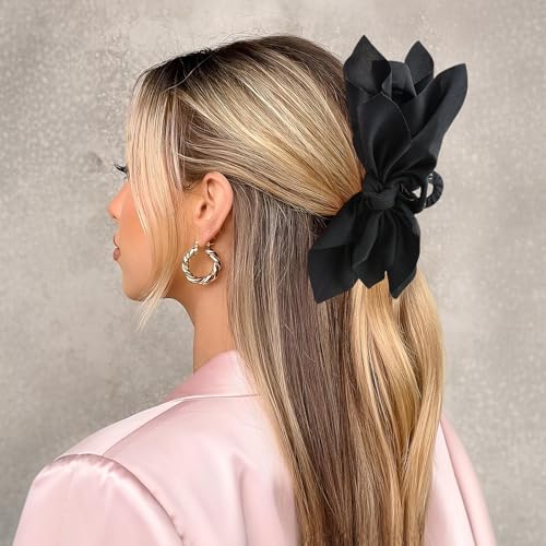Bow Claw Clips Bow Hair Clips Black White Pink 3PCS Big Hair Bows for Women Butterfly for Styling Large Hair Clips for Thick Hair for Girls Hair Accessories for Teen - color: 3PC-Pink+White+Black