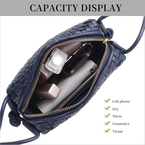 Woven Crossbody Bags for Women Handwoven Purses Vegan Leather Small Handbag Handmade Shoulderbag | Lightweight - color: Navy Blue