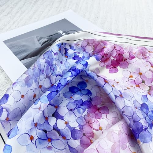 Women's Small 21 inch 100% Silk Scarf Bandana for Head Neck Hair | 100% Mulberry Silk Lightweight Designs Gift-Ready Packaging For Hair Fashion 21"x21" Printed - color: 202blue Pink