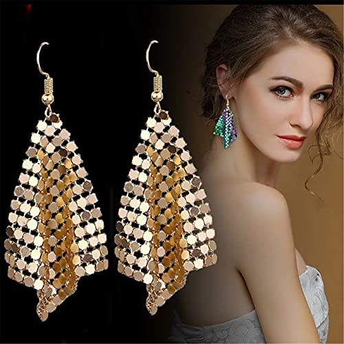 coadipress Metal Mesh Grid Sequins Tassel Long Drop Dangle Earrings for Women Trendy Lightweight Charms Disco Vintage Colorful Long Hook Earrings Bridal Wedding Jewelry - color: 4 Pairs Small Mesh