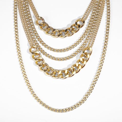 Long tiantian Chunky Gold Necklace Stack Chain Necklaces for Women Statement Layered Paperclip Choker Necklaces Statement Necklace for 80s 90s & Night Out Outfits Paperclip Style Fashion Jewelry - color: A8:Style L-Gold Chain