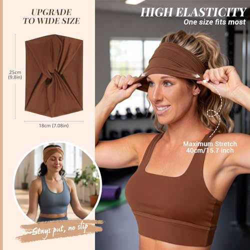 Awumbuk Wide Headbands for Women, 7.08 Inch Thick Boho Turban Style Hair Wraps, Non-Slip Moisture-Wicking Workout Headband for Sports, Yoga, Daily Fashion, 8 Pack Multi Colors (pink) - color: pink