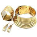 COLORFUL BLING Tribal African National Choker Necklace Snap Leather Chunky Large Punk Gothic Collar Flamboyant Earrings Bracelet Jewelry Set for Women Costume Accessories - style: 3pcs Gold A