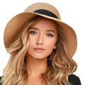FURTALK Womens Beach Sun Straw Hat UV Protection Travel Packable Foldable Brim Summer UV Hat - color: Pure Khaki, size: Medium-Large