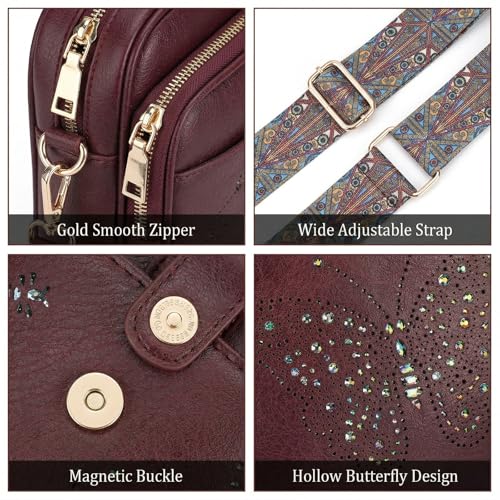 KITEVIUN Crossbody Bags for Women Leather Crossbody Purse Small Shoulder Phone Purse with Adjustable Strap & RFID Card Slots - color: 09-red