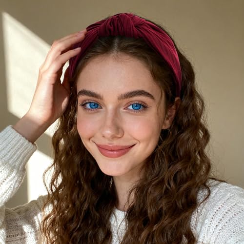 YISSION Wide Knotted Headbands for Women Non Slip Head Band Red Headband Fashion Top Knot Hairband Hair Accessories for Women Girls - color: Red