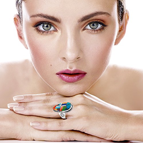 Sterling Silver Genuine Gemstones & Turquoise Ring (SELECT color) - color: Multi-51