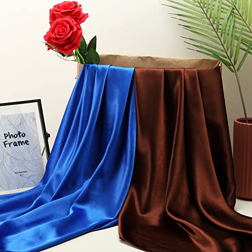 SATINIOR 35 Inch Silky Head Scarf 2 Pcs Large Square Neck Scarf Sleeping Hair Wrapping Satin Bandana for Women - color: Royal Blue, Brown, style: Classic