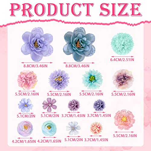 BBTO 21 Pcs Flower Hair Clip Rose Hair Clips Barrettes for Women Flower Accessories Boho Bride Claw Clip Hairpin Brooch Pin Headpiece for Wedding (Blue,Purple) - color: Blue, Purple