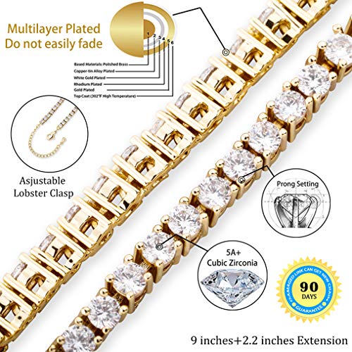 TOPGRILLZ Tennis Ankle Bracelet Gold Anklet Adjustable with Extension 14K Gold Plated Iced out Diamond 3-6mm Fashion Stylish Foot Jewelry for Women - style: 3mm Gold