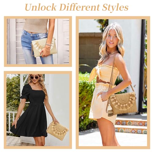 Small Straw Purse for Women Summer Clutch Purses Beach Woven Envelope Bag Raffia Shoulder,Straw Crossbody Bag boho - color: Bobbles Beige