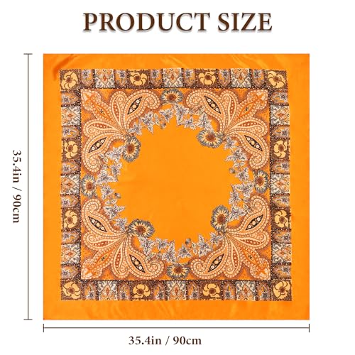 Large Square Head Scarf Bandana - 35" Satin Hair Scarf for Women Like Silk Scarf Fashion Hair Wrapping - color: Paisley(orange), size: 35IN*35IN