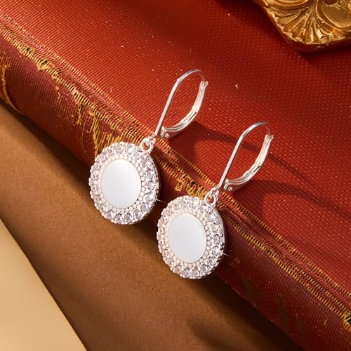 Disc Dangle Earrings for Women, 14K Gold Plated Flat Hypoallergenic Drop Earrings, Silver Classic Coin Leverback Earrings for Women Jewelry Gifts - color: B-Silver