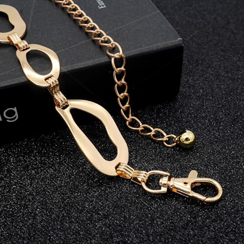 LIMHOO Women's Metal Waist Chain Belts Gold Silver Link Belt for Dresses - color: Square Gold, size: L: Length 135cm/53.1in