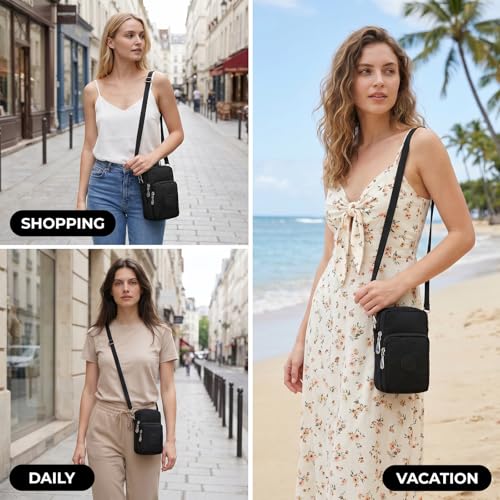 WITERY Waterproof Nylon Cute Crossbody Cell Phone Purse Smartphone Wallet Bag for Women - color: Black