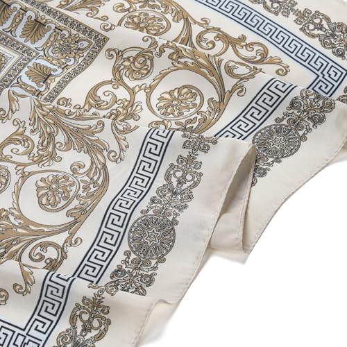Stlvoll 27.5" Silk Neck Scarf of Women's Fashion Head Scarf Square Neck Satin Scarfs for Bag Hair Scarves Gift - color: Beige