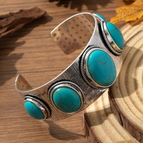 Western Bracelets for Women Vintage Chunky Turquoise Cuff Bracelet Turquoise Country Bracelets Adjustable Boho Cuff Bracelet Western Country Costume Jewelry Accessories - style: Style11
