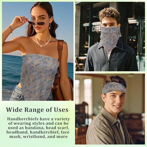 Floral Bandanas for Women Men, 27" x 27" Large Cotton Bandana Headband Head Wraps Hair Scarf for Beach Camping - color: Gray Floral- Little Flower