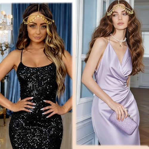 Boho Sequin Head Chain, Gold Sequins Head Chain Jewelry Elegant Exquisite Prom Headpiece Hair Chains
