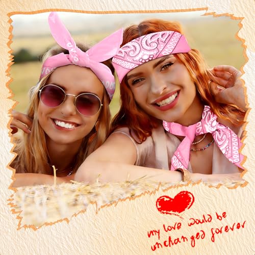 50 Pcs Bandanas Bulk Large Bandana Headband Paisley Cowboy Bandana Scarf Handkerchief for Women Men - color: Pink