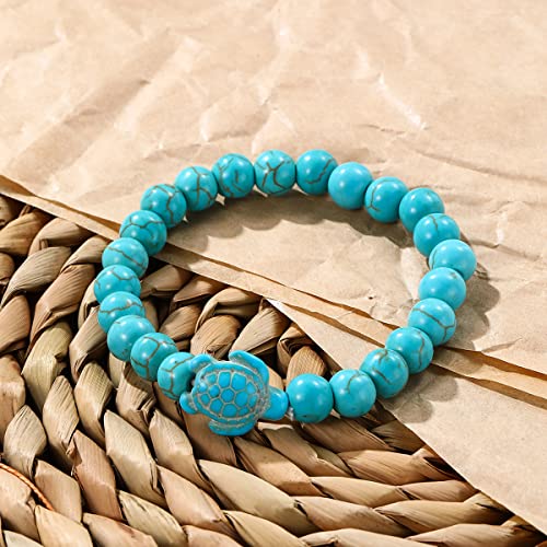 Turquoise Bracelet for Women, 8mm Beaded Stretchable Unisex Bracelet, Boho Turquoise Bead Bracelet Stone Beaded Bracelets Turquoise Jewelry for Women - color: Sea Turtle