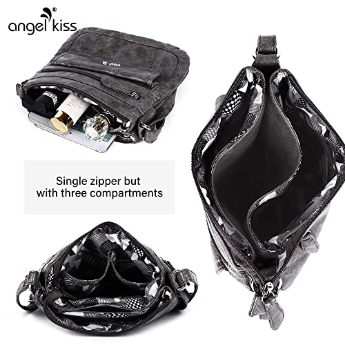 Angelkiss Small Womens Crossbody Bag Leather Shoulder Purse for Women Hobo Bag with Adjustable Shoulder Strap - color: 26grey