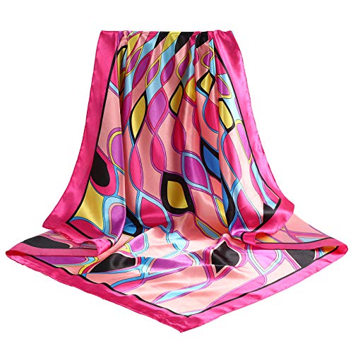 AWAYTR Satin Silk Scarf - Large Hair Bandana, Sleeping Wrap for Women - color: Elliptical Grid(pink)