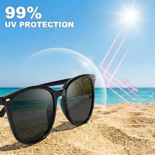 Myiaur Polarized Sunglasses for Women, Trendy Square Shades with UV400 Protection Sun Glasses for Daily (2 Pack) - color: A01 Black+tortoises