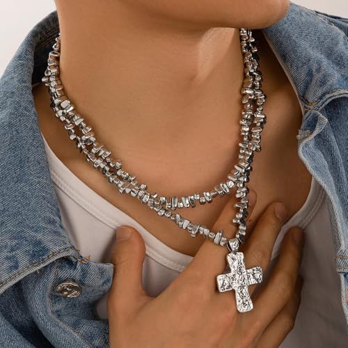 Chunky Cross Necklace for Women Chunky Gold Necklace Statement Cross Pendant Vintage Toggle Clasp Necklace Jewelry for Women - color: E3:gold cross