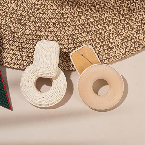 Statement Raffia Earrings Cute Boho Earrings Rattan Dangle Earrings Handmade Straw Wrap Earrings Summer Drop Dangling Earrings for Women Teen Girls - color: White