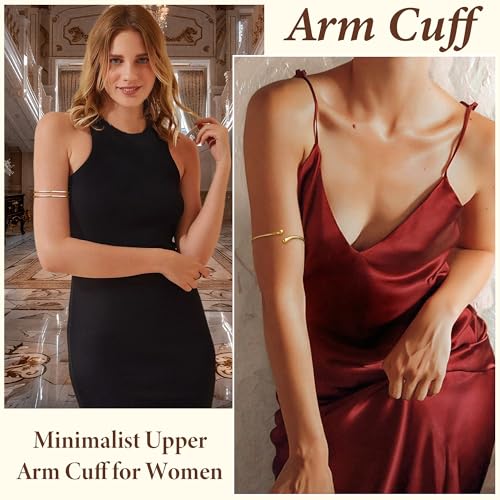 PEALICIOUS 2Pcs Chunky Bracelet for Women, Girls Gold Bangle Bracelet 7in Minimalist Silver Chunky Bangles Prom Gifts, Trendy Gold Arm Cuff Upper Arm Band, Stack Bead Prom Accessories Summer Jewelry - style: gold arm cuff