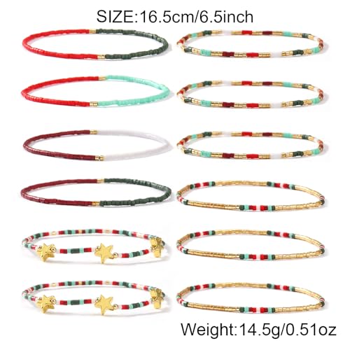 Dainty Gold Beaded Star Bracelets Stack for Women,Handmade Boho Colorful Beads Bracelet Fashion Prom Holiday Jewelry Gift Friendship Family - color: Christmas-3