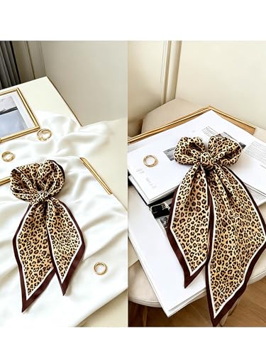 kcctoo 59" Mulberry Silk Like Head Scarf Women's Fashion Square Neck Satin Scarfs for Bag Hair Scarves Gift 59 * 5.9” - color: B006-brown Leopard Print