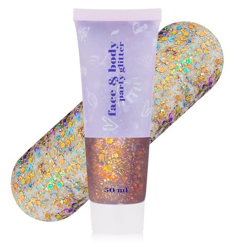 MEICOLY Chameleon Colorful Body Glitter,Holographic Chunky Glitter Face Paint,Color Changing Mermaid Self-Adhesive Face Glitter Gel,Glitter Sequin for Face Body Hair,Festival Party Glitter Makeup - color: colorful orange pink