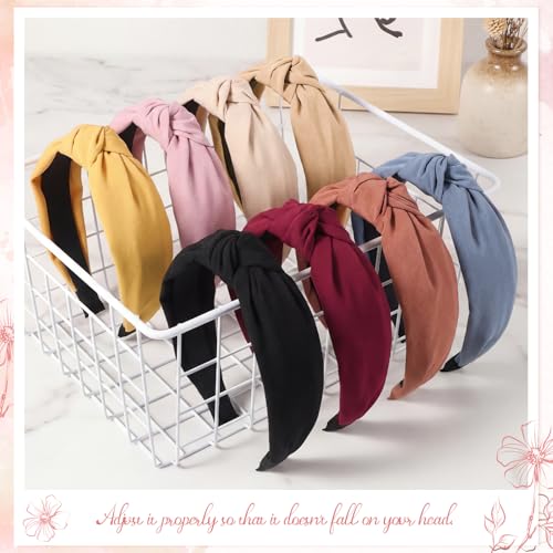 obeoby 8Pcs Knotted Headbands, Non-Slip Fashion Women's Hairbands Teacher Headbands for Women Hair Accessories Gifts for Grandma(Dark Series) - color: black, burgundy, brick red, yellow, blue, pink, khaki, beige