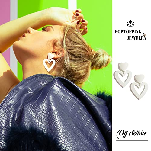 Double Heart Earrings Dangling Heart Drop Earrings For Women Love Heart Dangle Earrings Birthday Gift - color: Off White