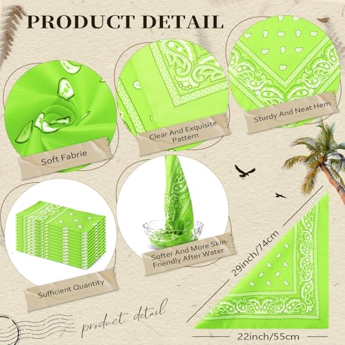 Suhine 24 Pcs Bandanas Bulk for Women Men 22 x 22 Inch Paisley Outdoor Headband Cowboy Handkerchief Summer - color: Fluorescent Green